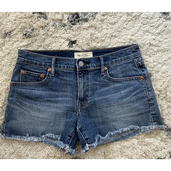 GAP Pants - Gap Denim Shorts Womens Size 26 Whiskered Stretch 3 Inch Raw Hem High Rise Blue